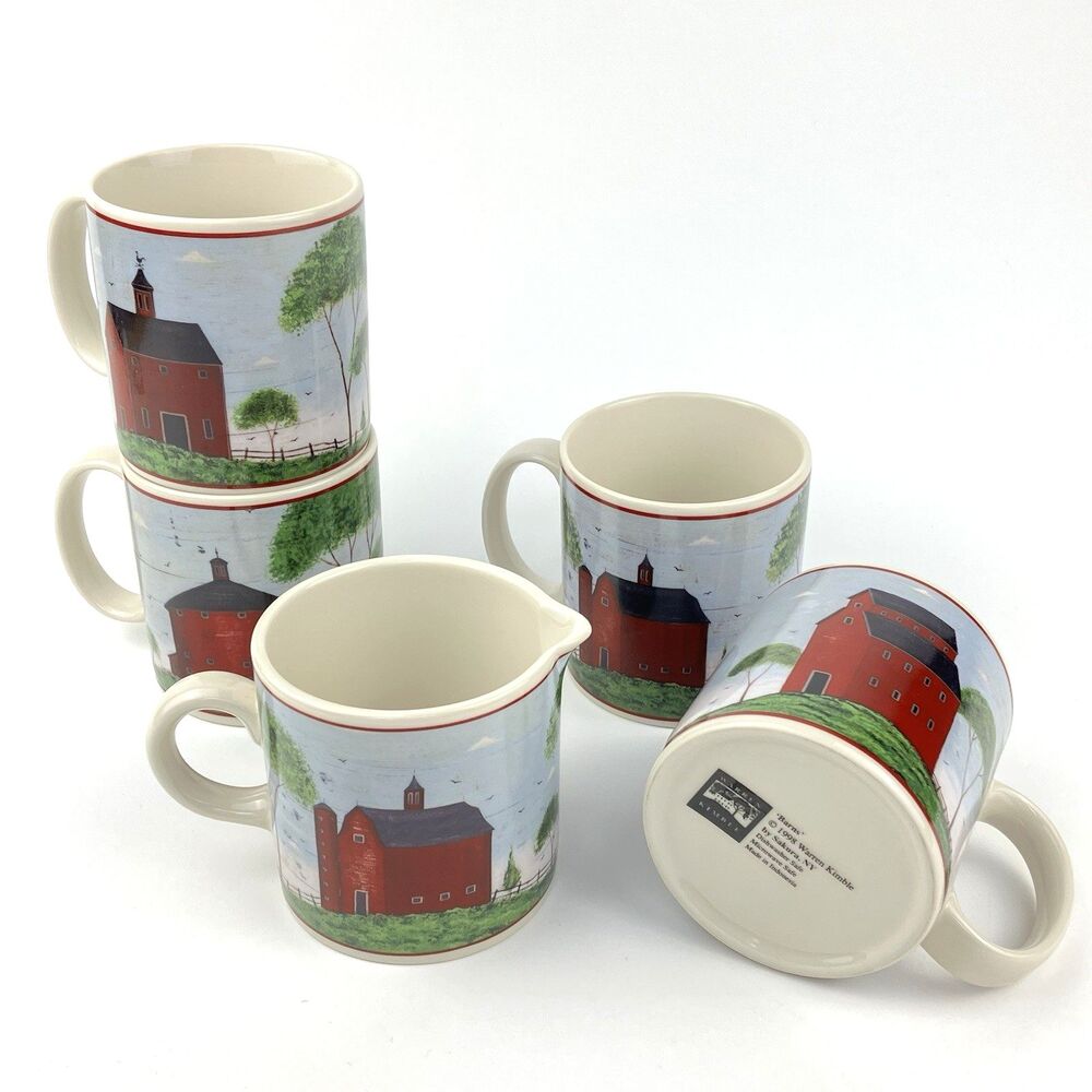5 Piece Warren Kimble 1998 Barn Scenery Coffee/Tea Mugs VTG
